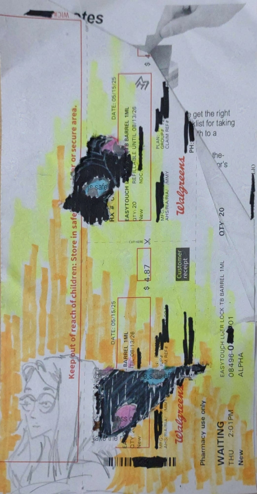 A drawing of my friend Abby on a drugstore bag.